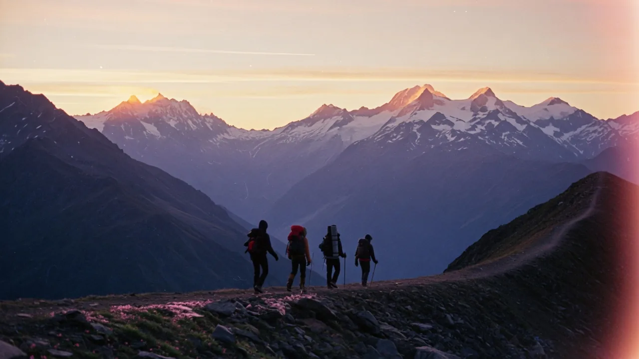 Hikers on a mountain ridgeline at first light — operators walking the same path